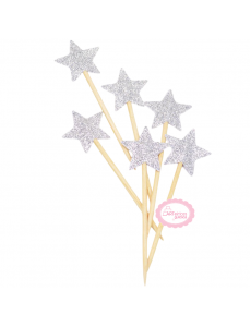 Mini Toppers Estrelas Glitter Prateado